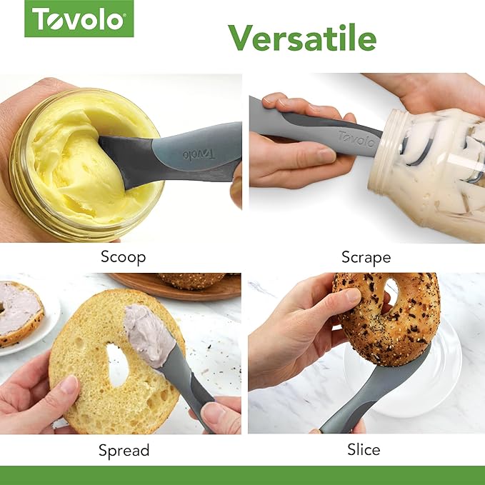Tovolo Scoop and Spread Large Dual End Silicone Sandwich Spreader Tool with Nylon Handle, BPA Free Dishwasher Safe Silicone and Nylon Tool for Spreading and Scooping, Oatmeal and Oyster Gray
