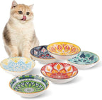 Ceramic Cat Bowls Set of 6 - Colorful/White Cute Shallow Cat Dishes - 5.75-Inch, Whisker Friendly and Wide - Microwave & Dishwasher Safe - 5.3 oz (250 ml) （Colorful 2 ）