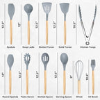 19 PCS Kitchen Cooking Utensils Set, 11 Pieces Silicone Cooking Utensils Set 6 Pieces Sharp Stainless Steel Gray Knife Set with 1 Piece Cutting Board, Ideal for Apartment