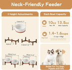 Havniva Ceramic 5.1inch Raised Double Bowls Set with Acacia Wood Stand, 2 Heights Elevated, Food & Water Bowls for Puppy, Kitty, Cats(13.5oz, Vanilla White)