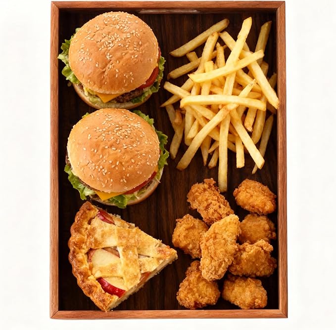 Wooden Serving Tray with Handles, Wood Decorative Trays for Coffee Table Tray, Rectangular Food Trays for Party Platters, Breakfast in Bed, Couch, Ottoman, Dinner, Appetizers, Decor(15.7x11.8x1.6)