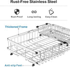 GSlife Large Capacity Expandable Dish Drying Rack with Absorbent Mat, 2-Piece Stainless Steel Dish Drainer Set for Counter with Removable Over Sink Rack, Family Size 15" W x 16.5"-21.5" L, Silver