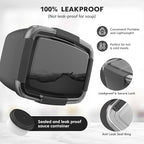 Cherrysea 2Pack Salad Lunch Container, 68oz Salad Bowls with 4 Compartments Tray,Leak Proof Lunch Box with Fork for Men,Women BPA-Free Snack Container with Sauce Container for Dressings - Black