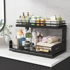 Under Sink Organizer Upgrade To Professional Rails,2-Tier Dual Pull Out Cabinet Storage,Height Adjustable Slide Out Drawers For Bathroom Kitchen,1 Pack-18.5"Dx12.8"-16.9"H,Black