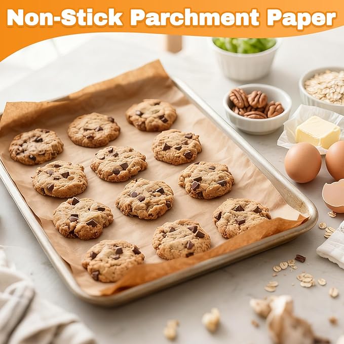 200 PCS 12x16 Inches Parchment Paper Sheets, Unbleached Parchment Paper for Baking, Non Stick Baking Sheets, Precut Parchment Paper Sheets for Baking, Brown Baking Paper (12" X 16")