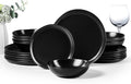 HaWare Plates and Bowls Set, Stoneware Dinnerware Sets, 18-Piece Hand-painted Dish Set for 6, Ceramic Dishware for Home Kitchen, Scratch Resistant, Microwave and Dishwasher Safe, Matte Black