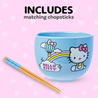 Silver Buffalo Sanrio Hello Kitty Rainbow Ceramic Ramen Bowl with Chopsticks, 20 Ounces
