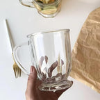 Clear Glass Coffee Mugs Set of 4, 16 OZ Large Glass Beer Cups with Handle,Bottom Nine-Sided Diner Mug for Men and Women Hot Beverages,Tea, Cappuccino, Latte, Espresso, Juice Mothers