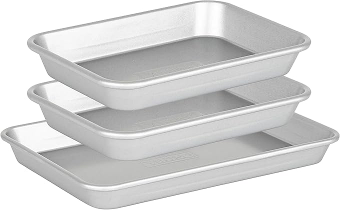 Viking Premium Nonstick Ceramic Baking Sheet Pan Set, Made without PFAS, 3-Piece Heavy Gauge Aluminized Steel Cookie Sheets with Reinforced Iron Frame, 9 and 13-Inch Baking Pans, Oven Safe to 475F