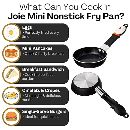 Joie Mini Egg Frying Pan, Small Nonstick Skillet, Heat-Resistant Handle, Perfect Breakfast for One, Ideal for Egg Sandwiches and Pancakes, 4.5 Inch, BPA-Free, PFOA-Free