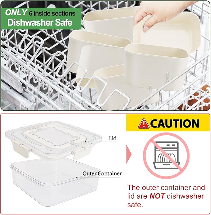 Divided Serving Tray with Lid and Handle, Portable Snack Box Container, 6 Compartments Veggie Fruit Snackle Tray,Charcuterie Box Container for Party, Travel, Entertaining,Picnic, MEDIUM SIZE