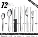 Pleafind 72-Pieces Silverware Set for 12, Flatware Set with Steak Knives, Stainless Steel Cutlery Set, Include Forks Spoons and Knives Set, Dishwasher Safe Utensil Sets for Home Restaurant