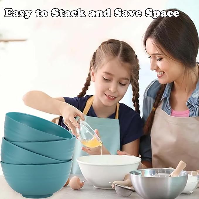 Unbreakable Wheat Straw Cereal Bowls Set of 4, 24 OZ Microwave and Dishwasher Safe Lightweight Soup and Salad Bowl Sets, Reusable Dessert Bowls for Rice, Pasta, Snack, Fruit, BPA Free (Dark Green)