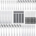 HaWare 49-Piece Silverware Set with Flatware Drawer Organizer, Stainless Steel Cutlery with 8 Steak Knives, Modern Eating Utensils Tableware Service for 8, Mirror Polished, Dishwasher Safe