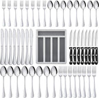 HaWare 49-Piece Silverware Set with Flatware Drawer Organizer, Stainless Steel Cutlery with 8 Steak Knives, Modern Eating Utensils Tableware Service for 8, Mirror Polished, Dishwasher Safe