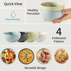 HASENSE Cereal Bowls Set of 4, 26 OZ Ceramic Soup Bowls,Stoneware Porcelain Cereal Bowls for Soup, Cereal, Oatmeal, Fruit, Salad, Embossed Pattern, Cereal Bowls for Kitchen & Home, Gray
