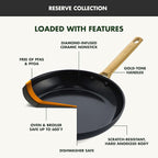 GreenPan Hard Anodized Healthy Ceramic Nonstick, 8" 10" and 12" 3 Piece Frying Pan Skillet Set, Gold Handle, PFAS-Free, Dishwasher Safe, Oven Safe, Black