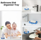 MicoYang Silicone Bathroom Soap Dishes with Drain Spout-Bathroom and Kitchen Sink Organizer,Sponge Holder,Dish Soap Tray,Perfect for Dispenser,Scrubber,Bottle,Cup on Counter Lichen Blue 4.9"×3.2"