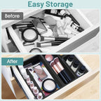 WOWBOX 25 PCS Plastic Drawer Organizer Set, Desk Drawer Divider Organizers and Storage Bins for Makeup, Jewelry, Gadgets for Kitchen, Bedroom, Bathroom, Office, Deep Black