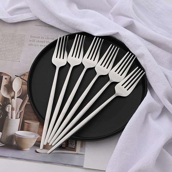 Silver Silverware Set, 24-Piece Stainless Steel Flatware Set Service For 6, Mirror Polished Tableware Cutlery Set Knife Fork And Spoon For Home & Restaurant, Dishwasher Safe