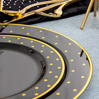 DaYammi 200Pcs Gold and Black Plastic Plates with Silverware,Black Disposable Plates for Party Black Gold Supplies Includes 40 Dinner Plate,40 Dessert Plate,40 Forks,40 Knives,40 Spoons for Party