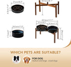 Havniva Ceramic 1.6 Cup Raised Slow Feeder Dog Bowl Set, Elevated 7.3inch Bowl and 8.2inch Dish with Acacia Wood Stand for Medium and Large Dog(Starry Sky)