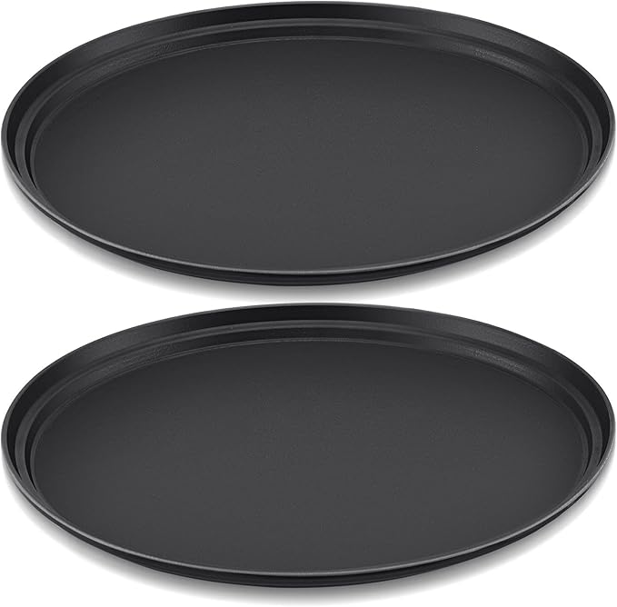 FillTouch 2 Pcs Restaurant Serving Trays PP Plastic Non Slip Rubber Lined Large Oval Tray for Kitchen Dining Room Cafeterias Fast Food Service (25 x 20 Inch,Black)