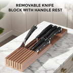 Bamboo-Silverware-Drawer-Organizer-Kitchen, Expandable Utensil Holder Cutlery Tray Flatware Organization Adjustable Wood Tableware Dividers Storage (with Removable Knife Block)(Brown)