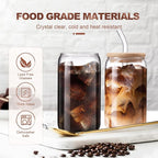 DWTS DANWEITESI Iced Coffee Cups with Lids 2 pcs,16 oz Glass Cups with Lids and Straws as Coffee Bar Accessories,Beer Drinking Glasses,Reusable Glass Tumbler,Cute Coffee Cups for Coffee, Juice, Gifts