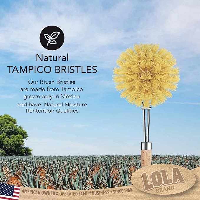 LOLA -The Original - Tampico Vegetable & Dish Brush, Sustainable Wood Ergonomic Handle w/Tampico Fiber Bristles, 1 Count