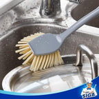 MR.SIGA Dish Brush with Long Bamboo Handle Built-in Scraper, Scrub Brush for Pans, Pots, Kitchen Sink Cleaning, Pack of 2