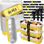 Mini Loaf Pans with Lids and Spoons Sealing Sticker,30 Pcs 6.8oz Cake Pans for Baking Disposable Aluminum Foil Christmas Cake Pan (30 PCS GOLD)