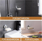 LEVERLOC Chrome Suction Cup Soap Dish Holder for Shower Wall Drill-Free Rustproof Waterproof Wall Mount Strong Suction Removable Bar Soap Sponge Holder for Bathroom Bathtub Kitchen