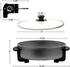OVENTE 11.5-Inch Electric Skillet & Frying Pan, 1400W Nonstick Cooking Pan with Adjustable Temperature Control, Tempered Glass Lid with Steam Vent, Cool-Touch Handles, Easy-Clean Black SK11112B
