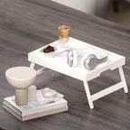 Fibogollo 2 Pack Bamboo Bed Tray Table with Folding Legs,Breakfast Trays,Serving Tray for Food and Snack,Laptop Trays for Working(White)