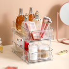 2 Set, 2 Tier Clear Organizer with Dividers for Cabinet, Shlef, Counter - MultiUse Slide-Out Storage Container - Kitchen, Pantry, Medicine Cupboard Bins, Bathroom, Vanity Makeup, Under Sink Organizing