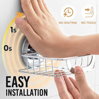 LEVERLOC Soap Holder Shower with Hooks, Bar Suction Cup Soap Dish Tray for Wall, Rust-Proof Stainless Steel Sponge Caddy for Bathroom Accessories Organizer Bathtub Kitchen Sink, Silver