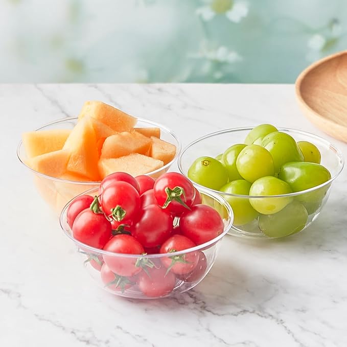 Qeirudu 12 oz Small Clear Plastic Bowls, 50 Pack Disposable Hard Plastic Party Serving Bowls for Salads, Ice Creams, Fruit, Desserts, Parfaits, Snacks