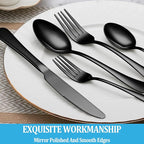 60 Pcs Black Silverware Set, Stainless Steel Serving Sets Service for 12, Mirror Polished Serving Utensils Set, Durable Home Kitchen Eating Tableware Set, Include Fork Knife Spoon Set,Dishwasher Safe