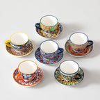 vancasso 8 oz Cappuccino Cups with Saucers Set of 6, Bohemian Ceramic Coffee Cup for Latte, Tea, Espresso, Microwave & Dishwasher Safe - Porcelain Latte Mugs for Kitchen or Cafe