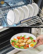 Yeacccng White Pasta Bowls Set of 6, 9.25 Inch 50 Oz Large Ceramic Soup Salad Bowls, Black Rim Minimalist Design, Lead-Free Cadmium-Free, Dishwasher Microwave Oven Safe, Scratch-Resistant