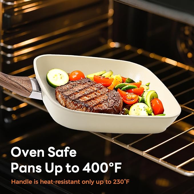 NEWBULIG Nonstick Frying Pan Skillets Set, with Detachable Stay-Cool Handle, Non toxic Induction Cookware, Free of Intentionally Added PFOA, Dishwasher ＆ Oven Safe, (9.5", 10.2", 11") Beige