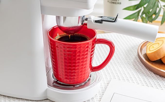 Ceramic Coffee Mugs Set of 4, 14oz Red Coffee Cups with Embossed Grid Texture, Modern Minimalist Coffee Mug for Latte Cappuccino Tea Cocoa, Dishwasher & Microwave Safe, Ideal Housewarming Gift