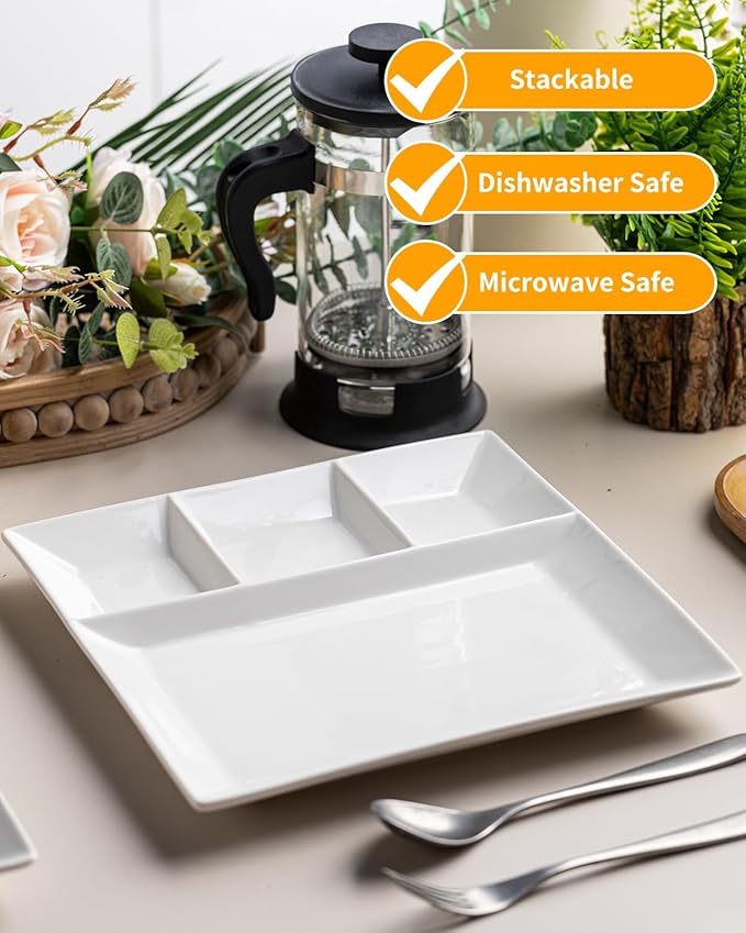 LAUCHUH Chip & Dip Serving Set, 11 inch Porcelain Divided Serving Platter Large Relish Tray Appetizer Tray for St. Patrick's Day Party, Nuts, Candy, Veggies, Candy and Snacks, White