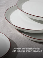 Famiware Saturn Dinnerware Sets, Speckled Plates and Bowls Sets for 4, 12 Pieces Stoneware Dish Set - Chip and Scratch Resistant, Microwave and Dishwasher Safe Tableware Set, White with Rim