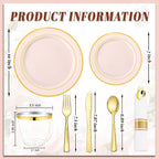 WDF Partyware 175PCS Pink plastic Plates - Pink Disposable Plates 25Guests Disposable Dinnerware Sets with Rolled Napkins for Wedding/Birthday/Baby Shower/Mother's Day
