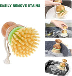 Bamboo Dish Brush, Scrub Brush for Dishes Pots Pans Kitchen Sink Cast Iron Skillet Cleaning, Pack of 2
