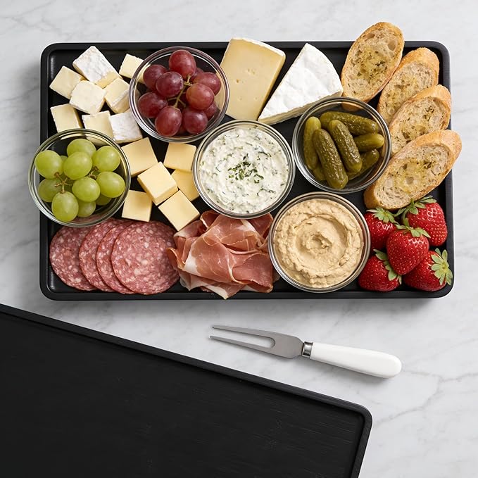 VERTORGAN Bamboo Serving Tray,15.8x9.8 Inch Decorative Trays Platter for Coffee Table,Living Room,Bar,Party,Mini Charcuterie Boards Cheese Board,Home Decor（Black）
