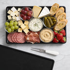 VERTORGAN Bamboo Serving Tray,15.8x9.8 Inch Decorative Trays Platter for Coffee Table,Living Room,Bar,Party,Mini Charcuterie Boards Cheese Board,Home Decor（Black）