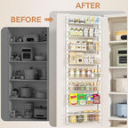 MIAOLI Over the Door Pantry Organizer, 8-Tier Adjustable Spice Rack Cabinet Door Shelves, Hanging Seasoning Organizer for Kitchen Bathroom, Laundry Room Organization, White
